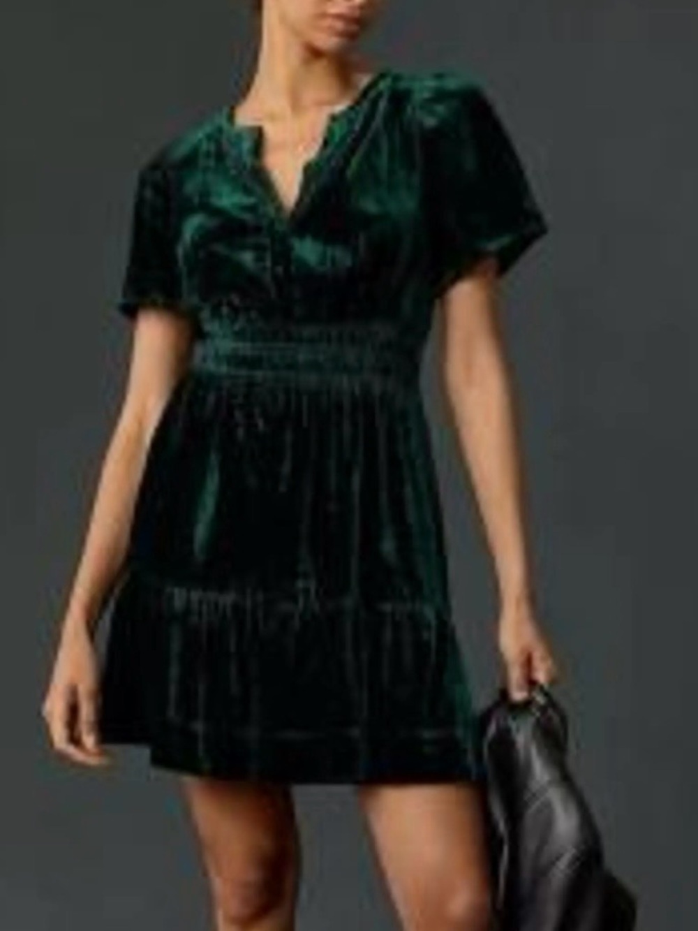 Anthropologie Emerald Green Velvet Mini Dress